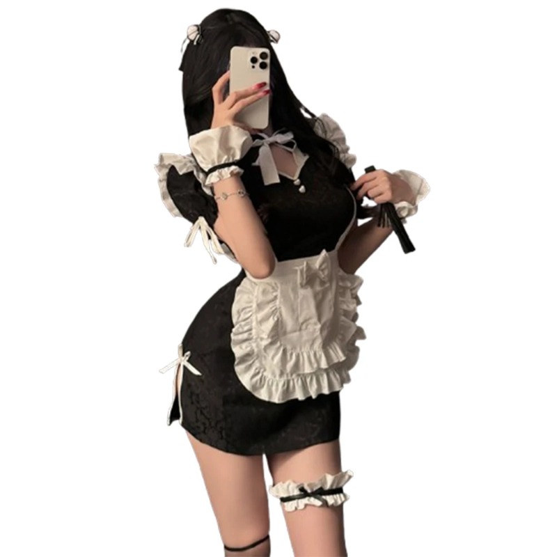 Anime Cosplay Maid - Damen Klassisches Dienstmädchen Cosplay Kostüm-Set Schwarzes