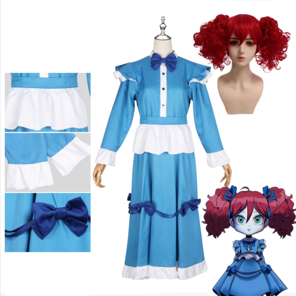 Anime Cosplay Blue Hair - Poppy Red Hair Cosplay-Kostüm, komplettes Set,