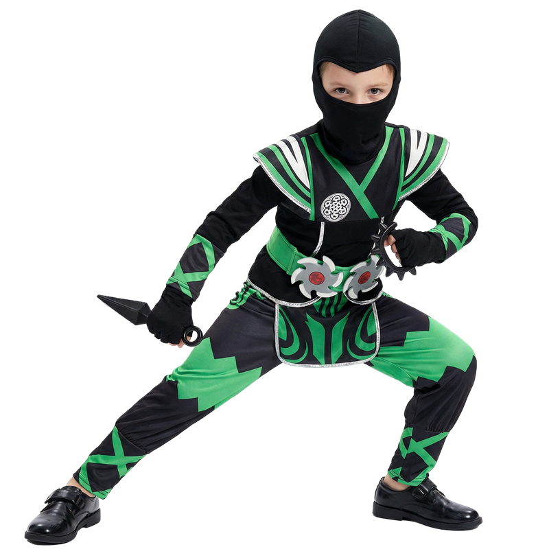 Anime Cosplay Boy - Japanisches Ninja-Kostüm-Set für Kinder, grünes Samurai-Kostüm